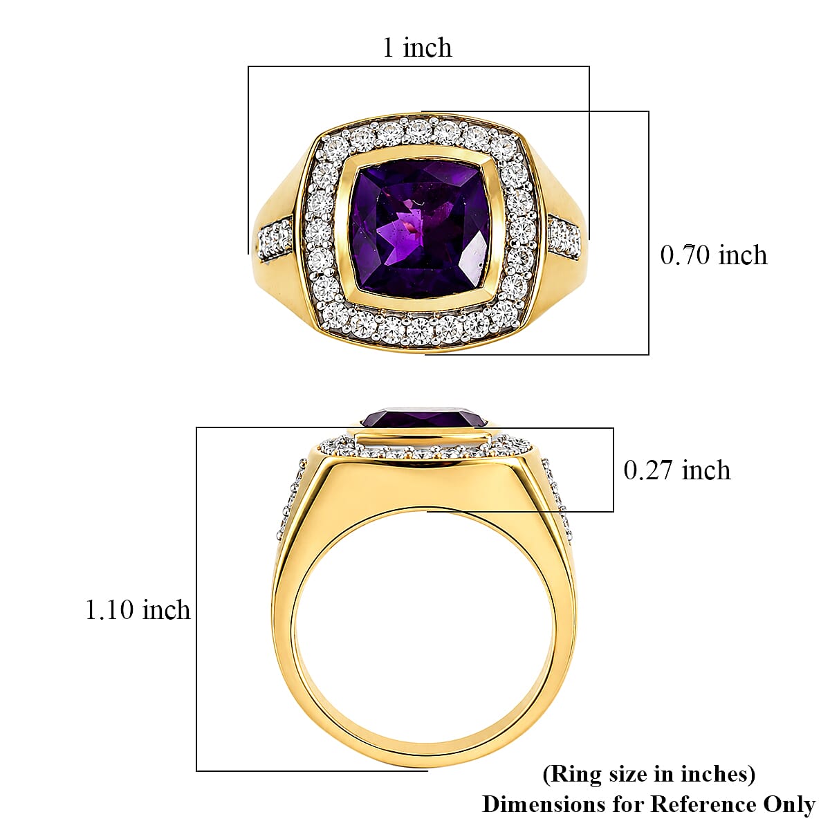 D'Joy AAA Zambian Amethyst and Moissanite 4.70 ctw Men's Ring in 18K Vermeil Yellow Gold Over Sterling Silver (Size 10.0) image number 4