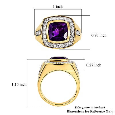 D'Joy AAA Zambian Amethyst and Moissanite 4.70 ctw Men's Ring in 18K Vermeil Yellow Gold Over Sterling Silver (Size 10.0)