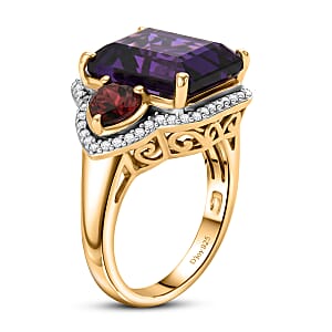 D'Joy AAA Zambian Amethyst and Multi Gemstone 7.30 ctw Palace Three-Stone Ring in 18K Vermeil Yellow Gold Over Sterling Silver (Size 7.0)