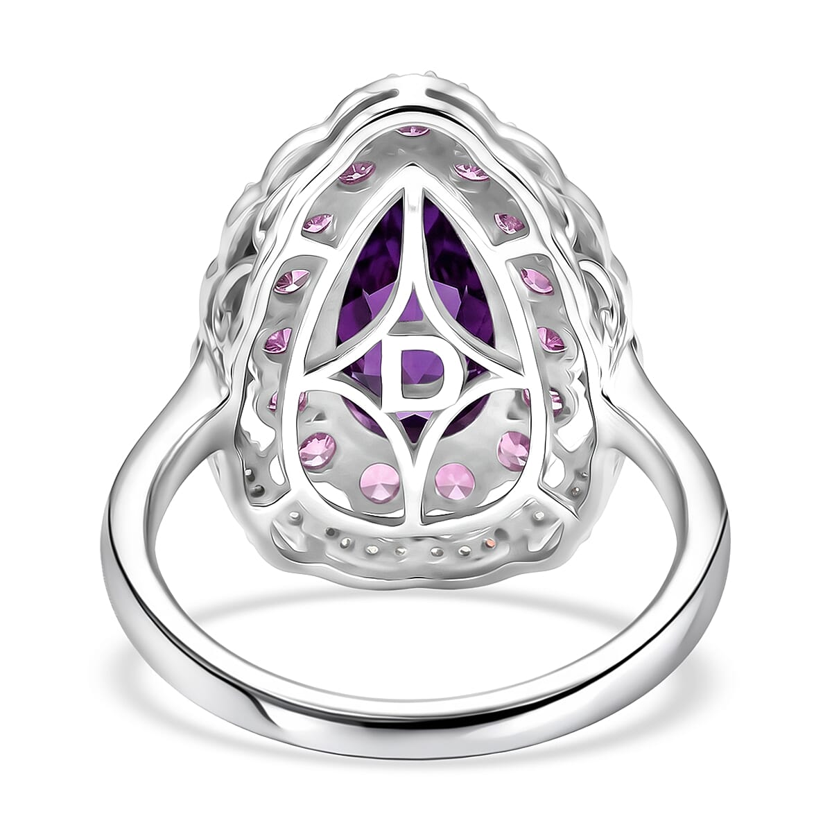 D'Joy AAA Zambian Amethyst and Multi Gemstone 4.00 ctw Royal Teardrop Bloom Ring in Rhodium Over Sterling Silver (Size 10.0) image number 4