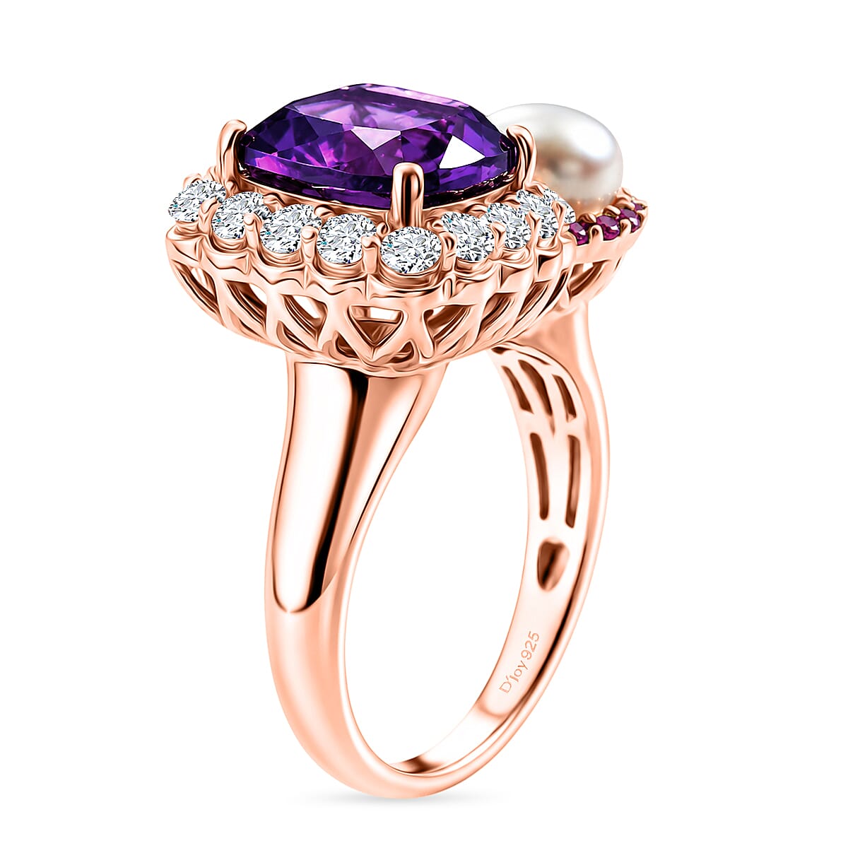 D'Joy AAA Zambian Amethyst and Multi Gemstone 3.65 ctw Palace Twin Gem Ring in 18K Vermeil Rose Gold Over Sterling Silver (Size 10.0) (Ships in 8-10 Days)