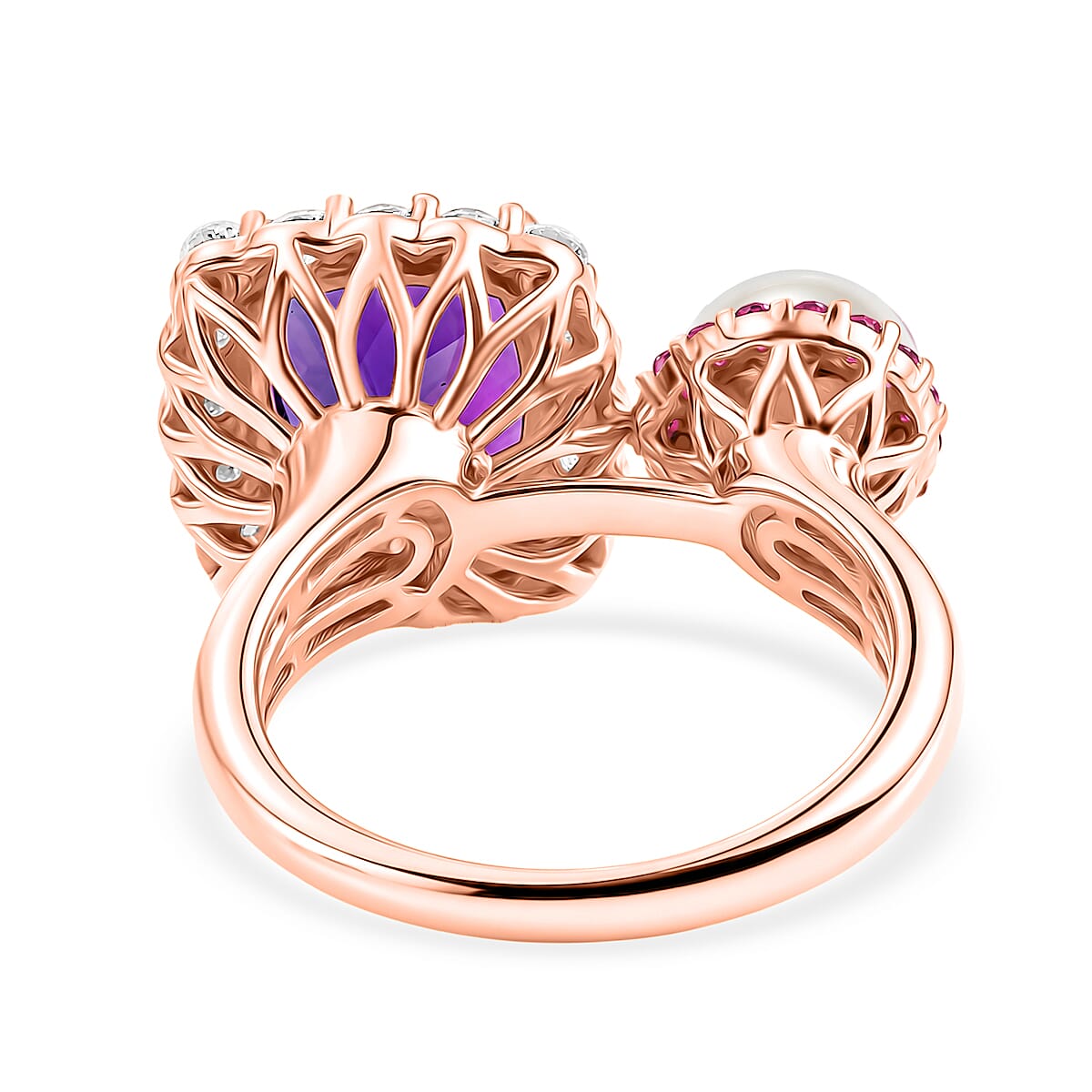 D'Joy AAA Zambian Amethyst and Multi Gemstone 3.65 ctw Palace Twin Gem Ring in 18K Vermeil Rose Gold Over Sterling Silver (Size 10.0) (Ships in 8-10 Days)
