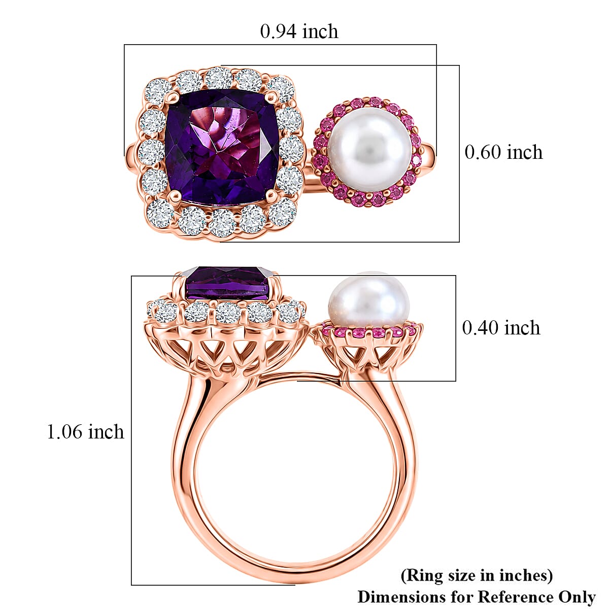 D'Joy AAA Zambian Amethyst and Multi Gemstone 3.65 ctw Palace Twin Gem Ring in 18K Vermeil Rose Gold Over Sterling Silver (Size 10.0) (Ships in 8-10 Days)