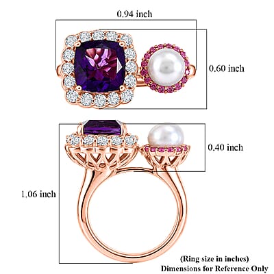 D'Joy AAA Zambian Amethyst and Multi Gemstone 3.65 ctw Palace Twin Gem Ring in 18K Vermeil Rose Gold Over Sterling Silver (Size 6.0) (Ships in 8-10 Days)