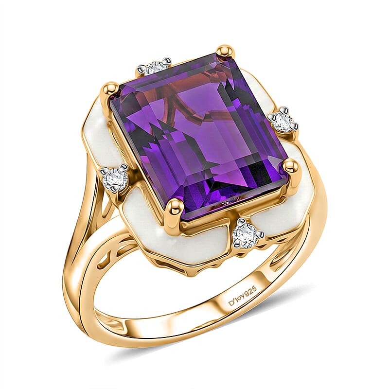 D'Joy AAA Zambian Amethyst and Moissanite 5.90 ctw Regal Deco Ring in 18K Vermeil Yellow Gold Over Sterling Silver (Size 6.0)