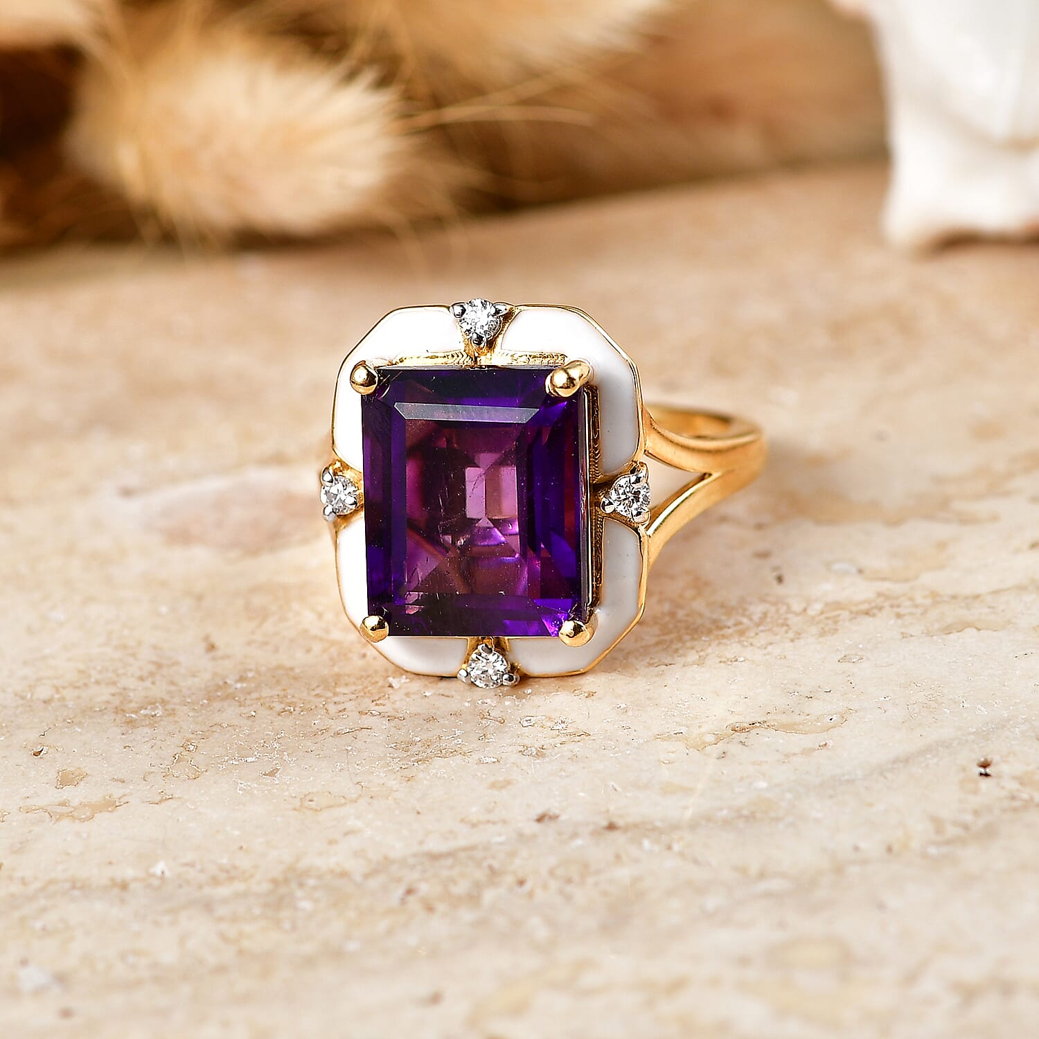 D'Joy AAA Zambian Amethyst and Moissanite 5.90 ctw Regal Deco Ring in 18K Vermeil Yellow Gold Over Sterling Silver (Size 7.0)