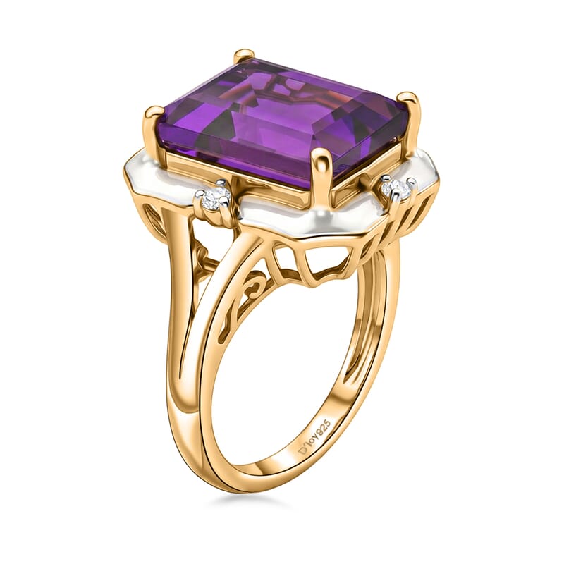 D'Joy AAA Zambian Amethyst and Moissanite 5.90 ctw Regal Deco Ring in 18K Vermeil Yellow Gold Over Sterling Silver (Size 7.0)