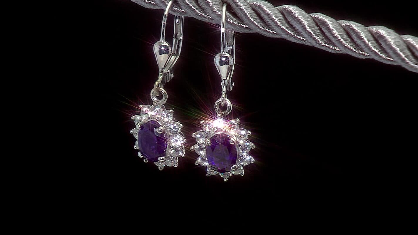 D'Joy AAA Zambian Amethyst, White Zircon Earrings in Rhodium Over Sterling Silver 2.85 ctw