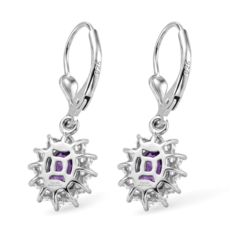 D'Joy AAA Zambian Amethyst and White Zircon 2.85 ctw Regal Deco Earrings in Rhodium Over Sterling Silver
