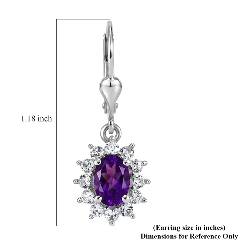 D'Joy AAA Zambian Amethyst and White Zircon 2.85 ctw Regal Deco Earrings in Rhodium Over Sterling Silver