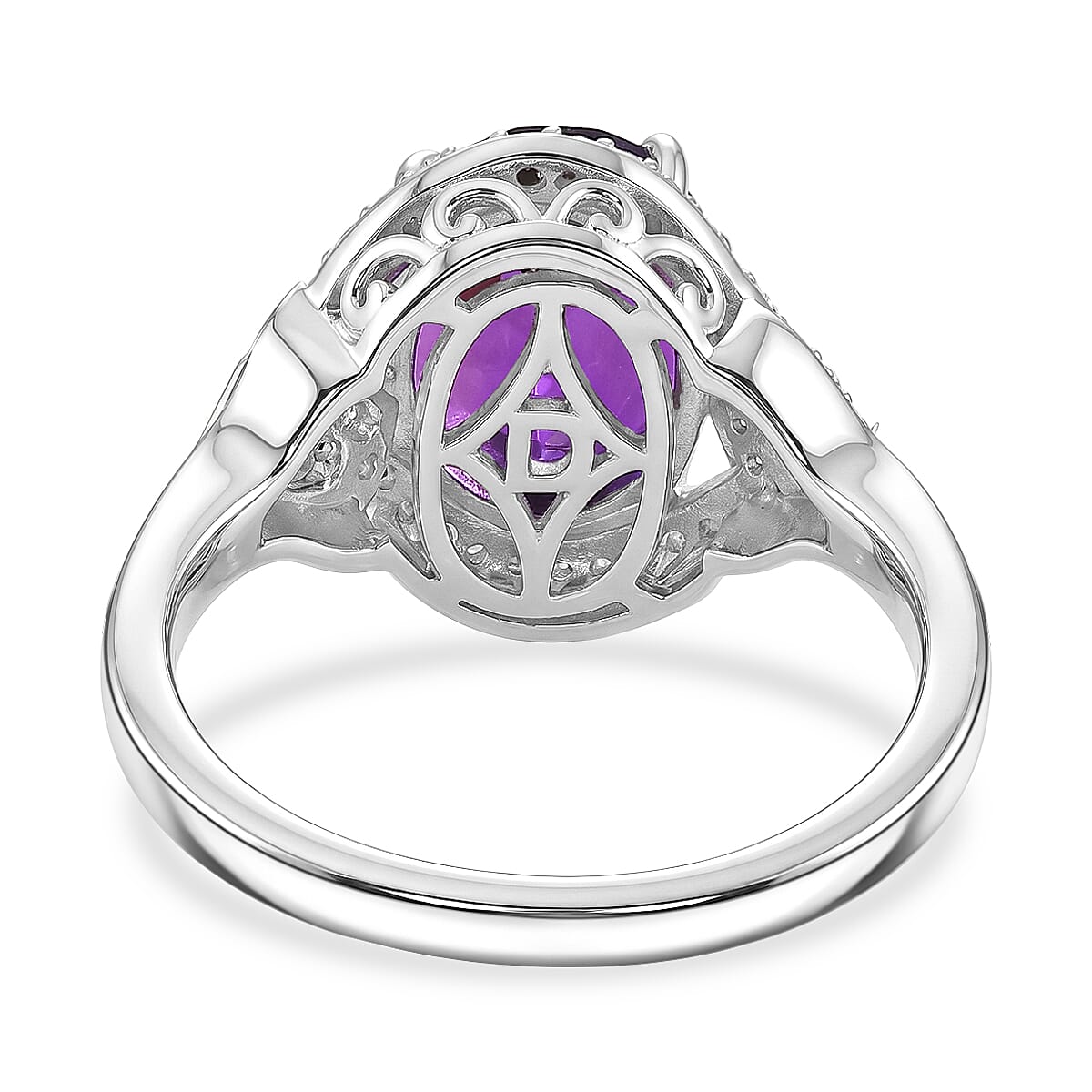 D'Joy AAA Zambian Amethyst and Moissanite 3.60 ctw Crown Wave Ring in 18K Vermeil Yellow Gold and Rhodium Over Sterling Silver (Size 10.0) image number 4