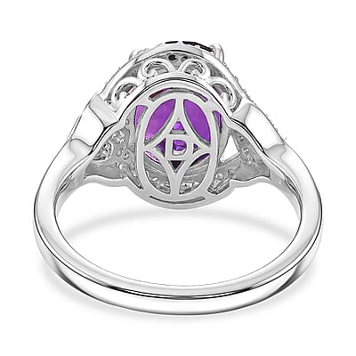 D'Joy AAA Zambian Amethyst and Moissanite 3.60 ctw Crown Wave Ring in 18K Vermeil Yellow Gold and Rhodium Over Sterling Silver (Size 6.0)