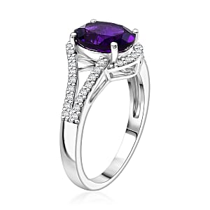 D'Joy AAA Zambian Amethyst and Moissanite 2.00 ctw Royal Valentine Ring in Rhodium Over Sterling Silver (Size 10.0)