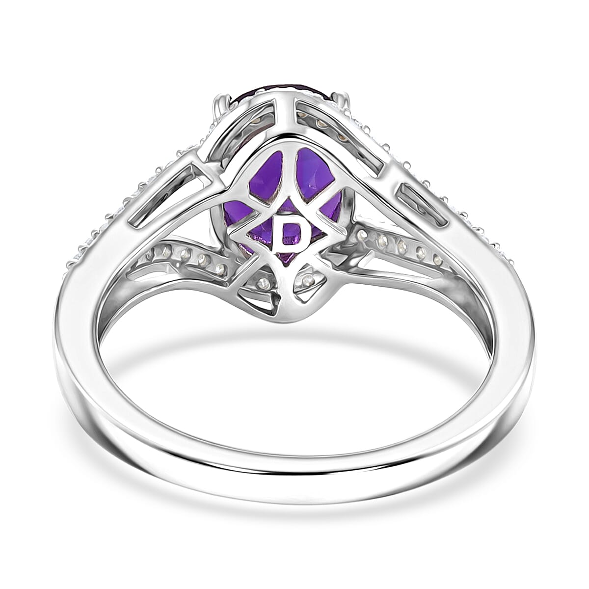 D'Joy AAA Zambian Amethyst and Moissanite 2.00 ctw Royal Valentine Ring in Rhodium Over Sterling Silver (Size 10.0) image number 4