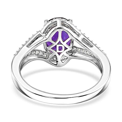D'Joy AAA Zambian Amethyst and Moissanite 2.00 ctw Royal Valentine Ring in Rhodium Over Sterling Silver (Size 5.0)
