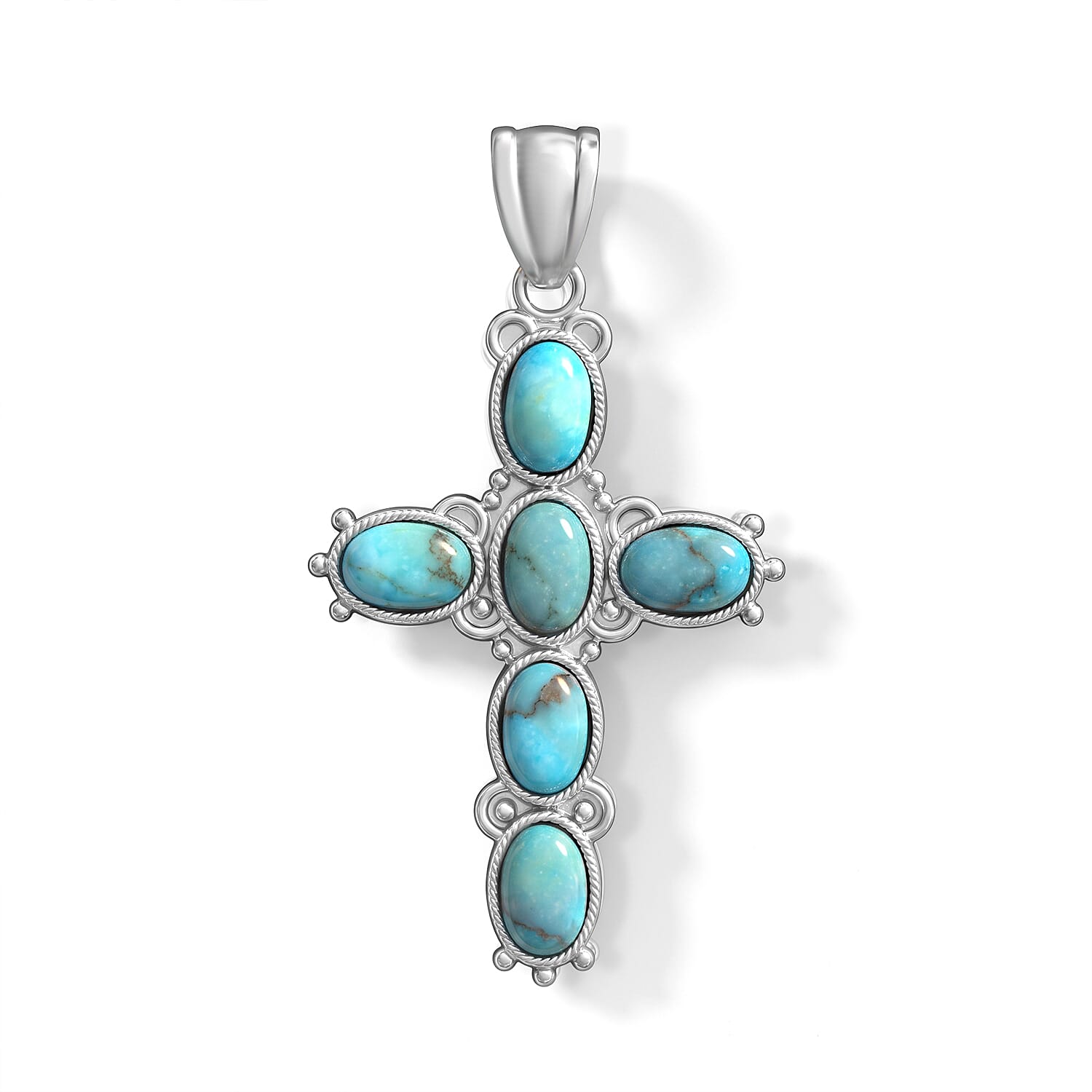 Blue Turquoise 7.00 ctw Cross Pendant without Chain in Silvertone