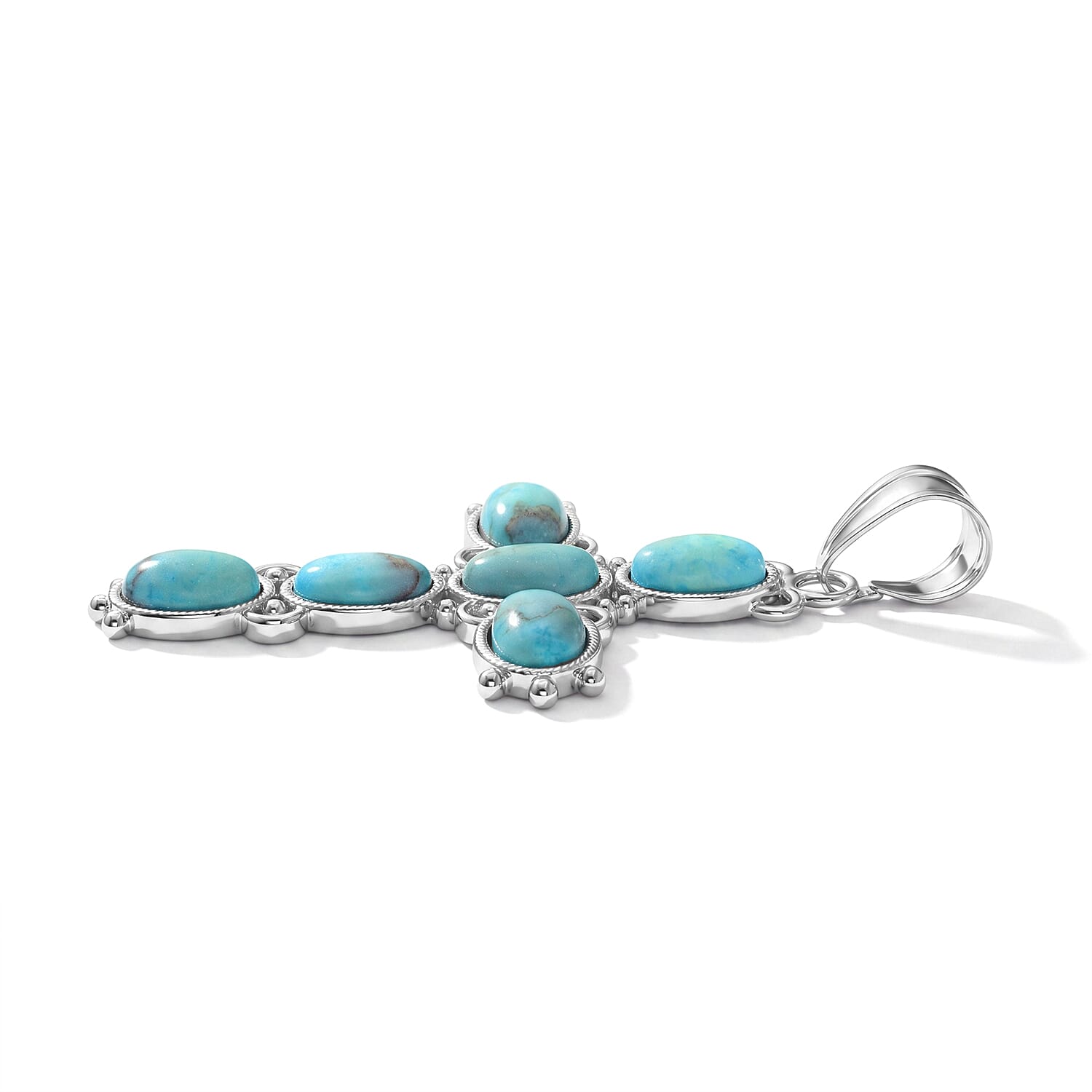Blue Turquoise 7.00 ctw Cross Pendant without Chain in Silvertone