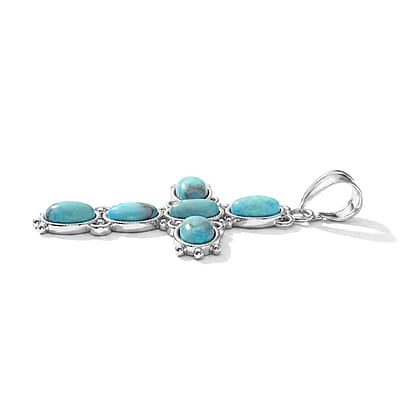 Blue Turquoise 7.00 ctw Cross Pendant without Chain in Silvertone
