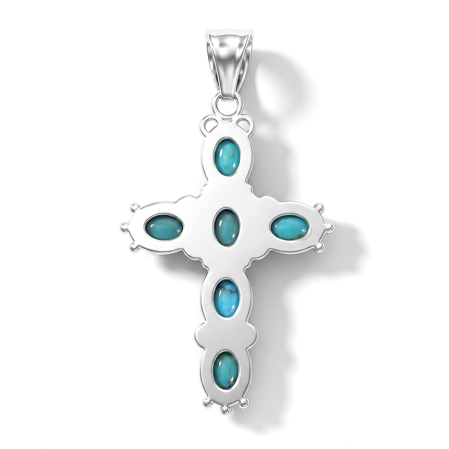 Blue Turquoise 7.00 ctw Cross Pendant without Chain in Silvertone
