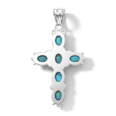 Blue Turquoise 7.00 ctw Cross Pendant without Chain in Silvertone