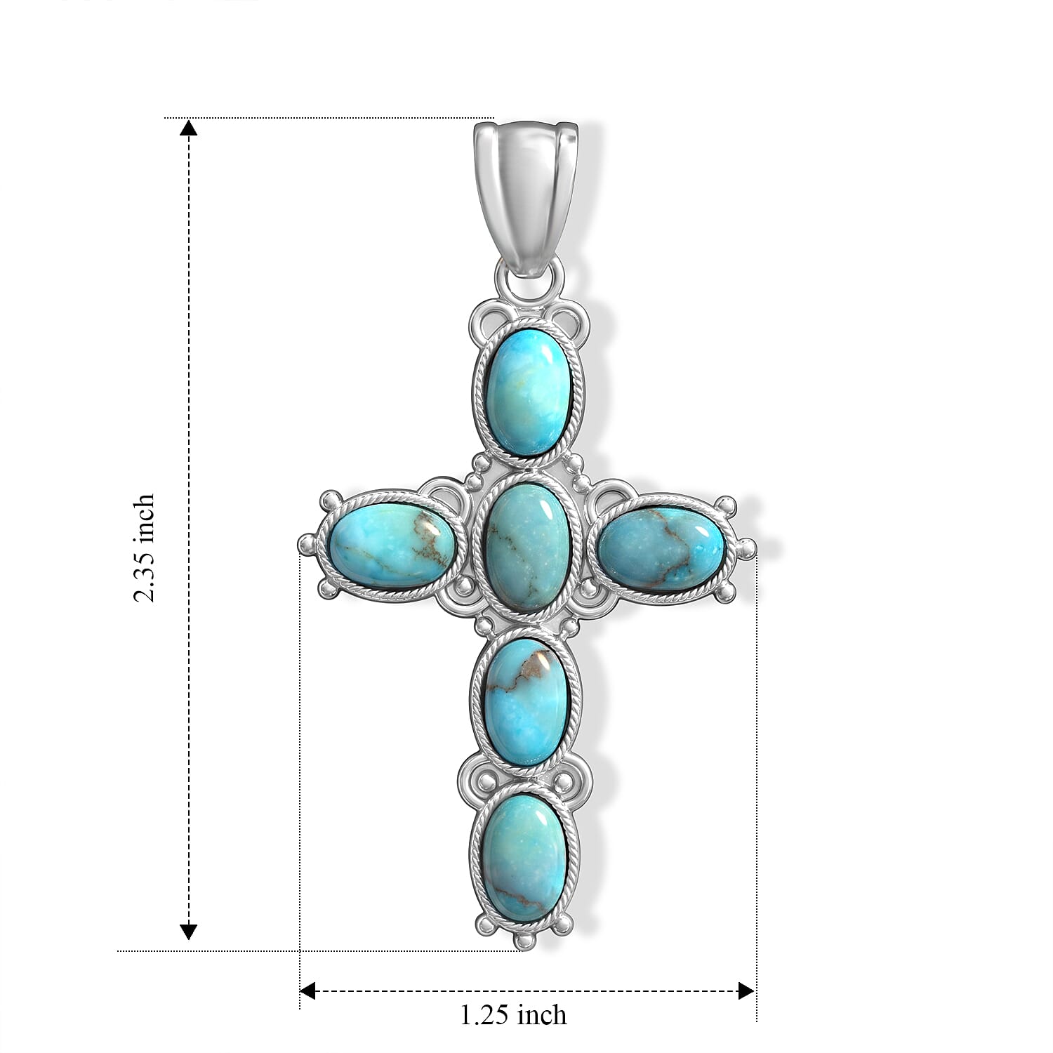 Blue Turquoise 7.00 ctw Cross Pendant without Chain in Silvertone