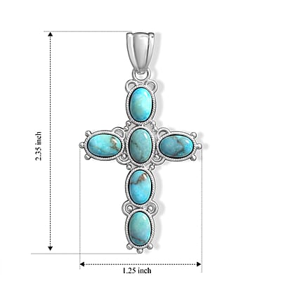 Blue Turquoise 7.00 ctw Cross Pendant without Chain in Silvertone