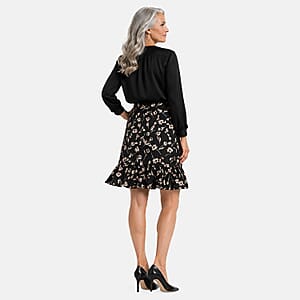 Joi De Vivre Black/Taupe Floral 28 Faux Wrap with Ruffle Flounce Skirt-L