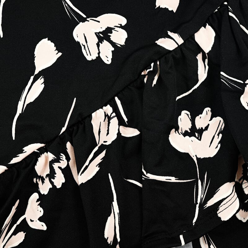 Joi De Vivre Black/Taupe Floral 28 Faux Wrap with Ruffle Flounce Skirt-L