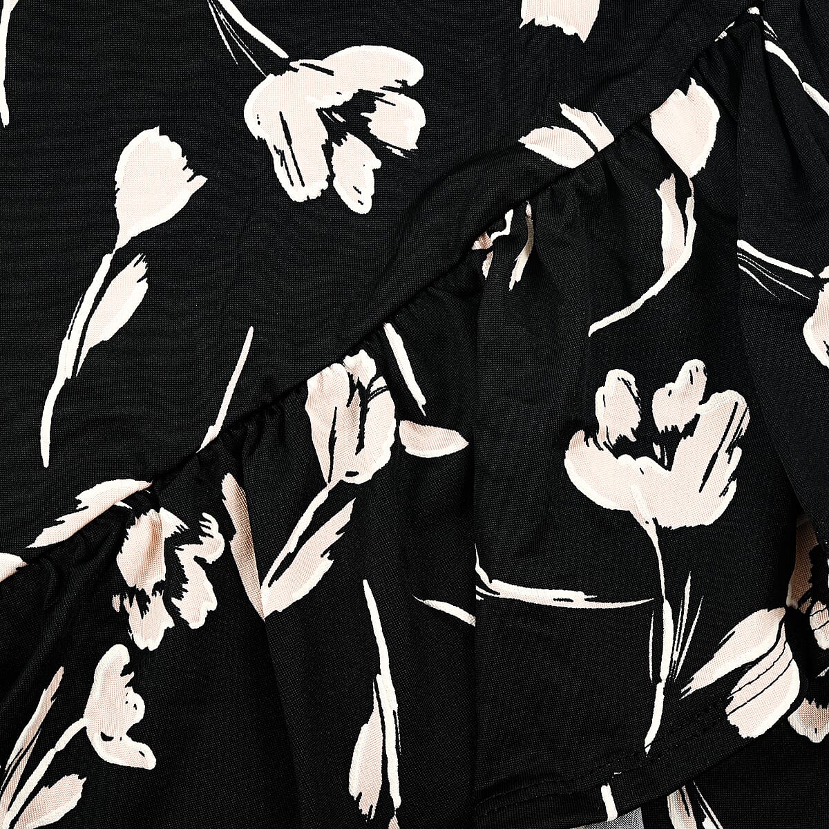 Joi De Vivre Black/Taupe Floral 28 Faux Wrap with Ruffle Flounce Skirt-S image number 3