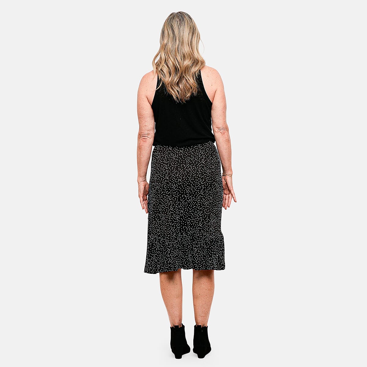 Joi De Vivre Black/eggshell Dot Print 28 Faux Wrap with Ruffle Flounce Skirt-L image number 3