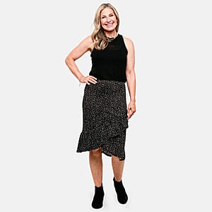 Joi De Vivre Black/Eggshell Dot Print 28 Faux Wrap with Ruffle Flounce Skirt-XL