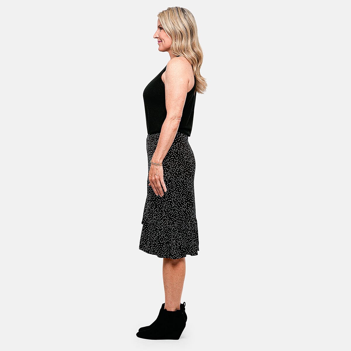 Joi De Vivre Black/Eggshell Dot Print 28 Faux Wrap with Ruffle Flounce Skirt-XL image number 2