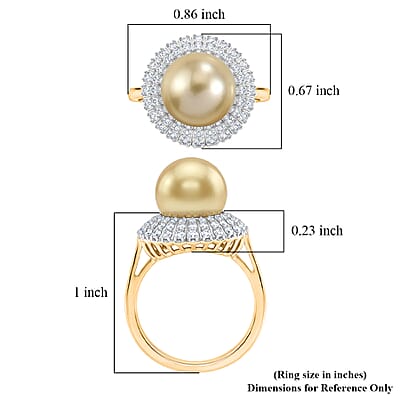D'Joy Premium Golden South Sea Pearl and Moissanite 0.65 ctw Ring in 18K Vermeil Yellow Gold Over Sterling Silver (Size 7.0)