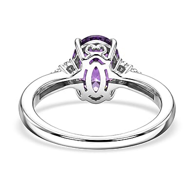 D'Joy AAA Zambian Amethyst and Moissanite 1.85 ctw Violet Majesty Ring in Rhodium Over Sterling Silver (Size 5.0)