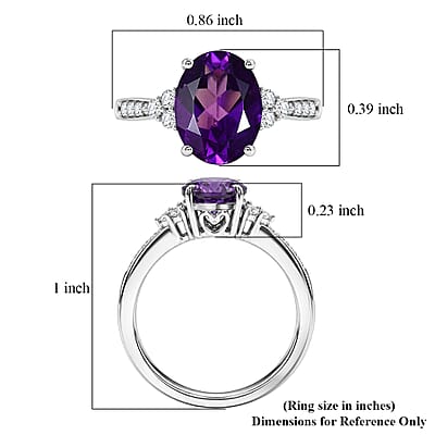D'Joy AAA Zambian Amethyst and Moissanite 1.85 ctw Violet Majesty Ring in Rhodium Over Sterling Silver (Size 5.0)