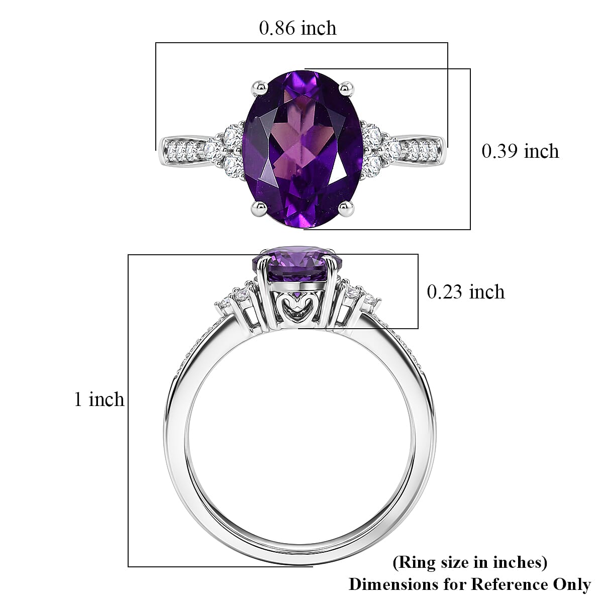 D'Joy AAA Zambian Amethyst and Moissanite 1.85 ctw Violet Majesty Ring in Rhodium Over Sterling Silver (Size 7.0) image number 5