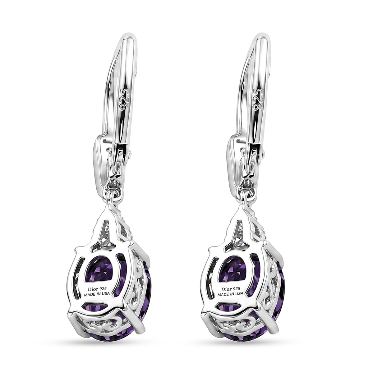 D'Joy AAA Zambian Amethyst and Moissanite 4.50 ctw Violet Majesty Earrings in Rhodium Over Sterling Silver