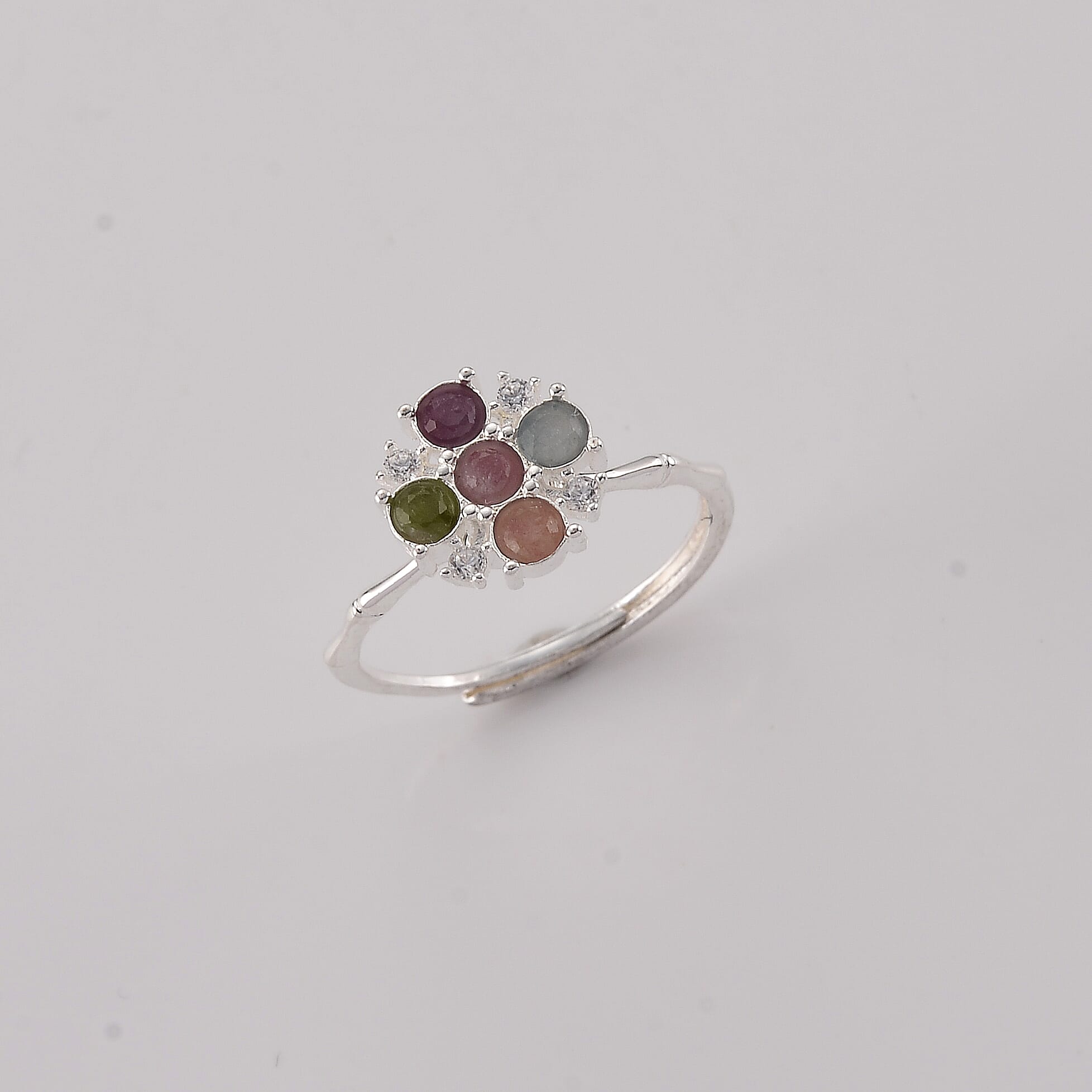 Multi-Tourmaline and Simulated Diamond 8.00 ctw Ring in Silvertone (Adjustable)