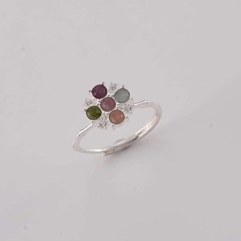Multi-Tourmaline and Simulated Diamond 8.00 ctw Ring in Silvertone (Adjustable)