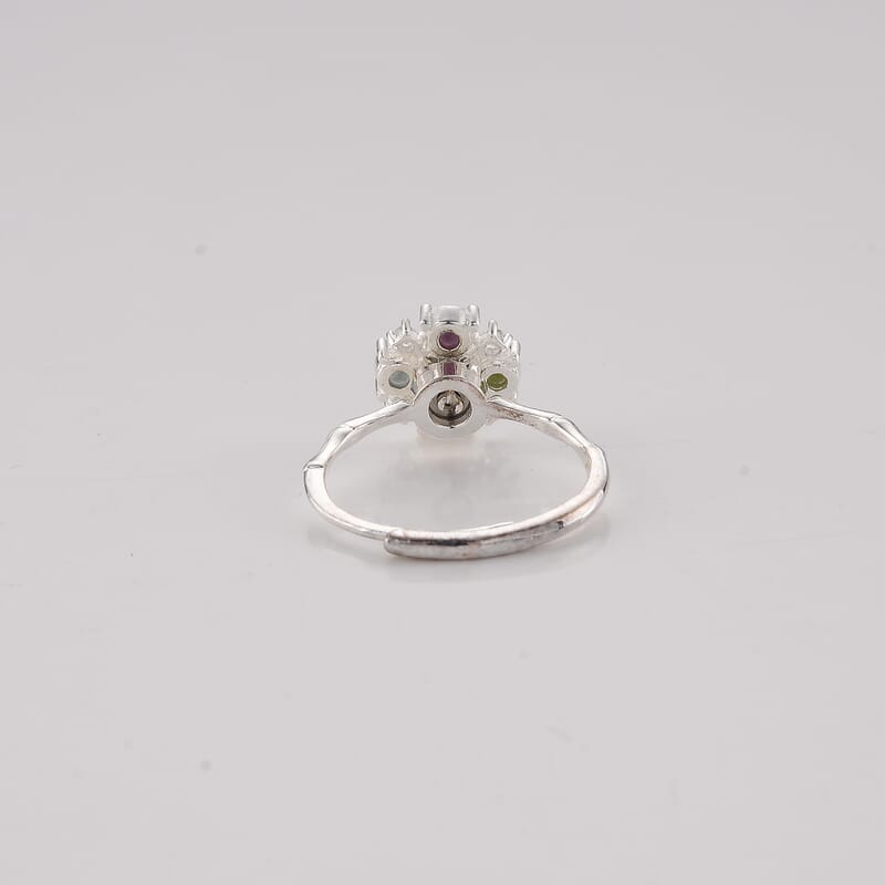Multi-Tourmaline and Simulated Diamond 8.00 ctw Ring in Silvertone (Adjustable)