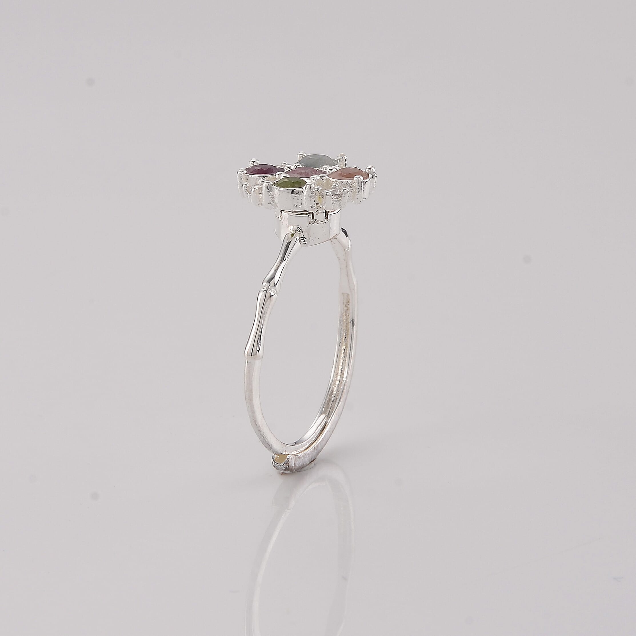 Multi-Tourmaline and Simulated Diamond 8.00 ctw Ring in Silvertone (Adjustable)