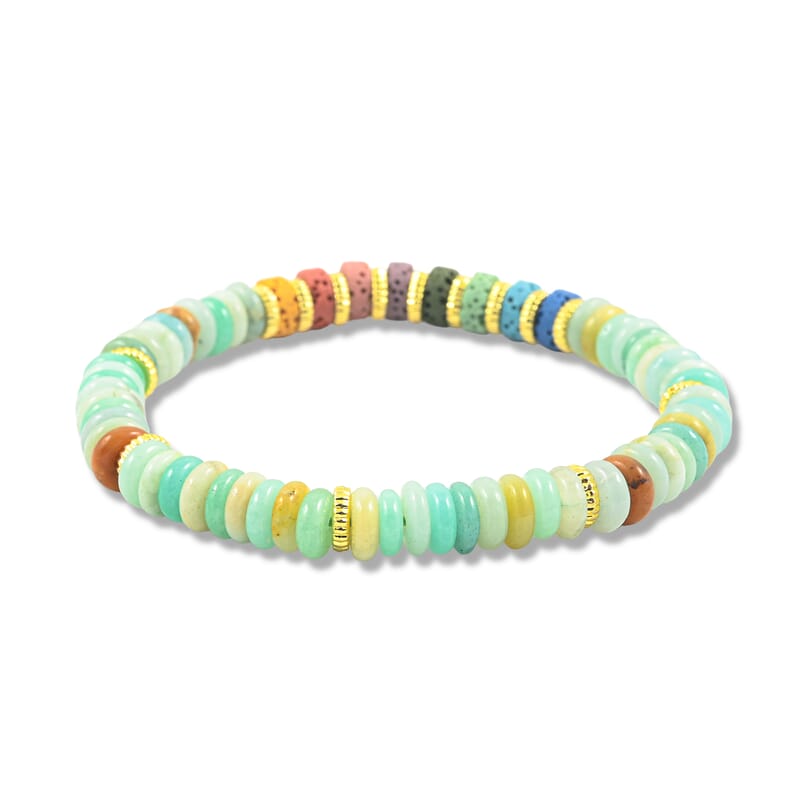 Multi Morganite and Multi Color Lava 55.00 ctw Beaded Bracelet in Goldtone (6.25-7.75In)