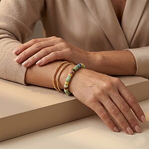 Multi Morganite and Multi Color Lava 55.00 ctw Beaded Bracelet in Goldtone (6.25-7.75In)