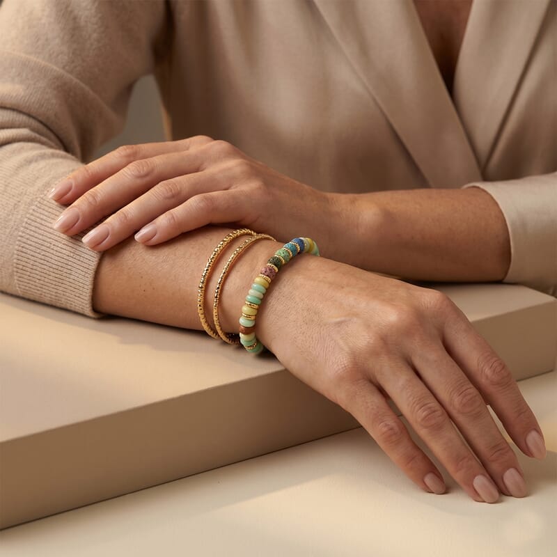 Multi Morganite and Multi Color Lava 55.00 ctw Beaded Bracelet in Goldtone (6.25-7.75In)
