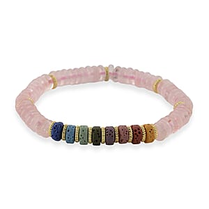 Rose Quartz and Multi Color Lava 55.00 ctw Beaded Bracelet in Goldtone (6.25-7.75In)