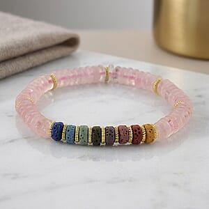Rose Quartz and Multi Color Lava 55.00 ctw Beaded Bracelet in Goldtone (6.25-7.75In)