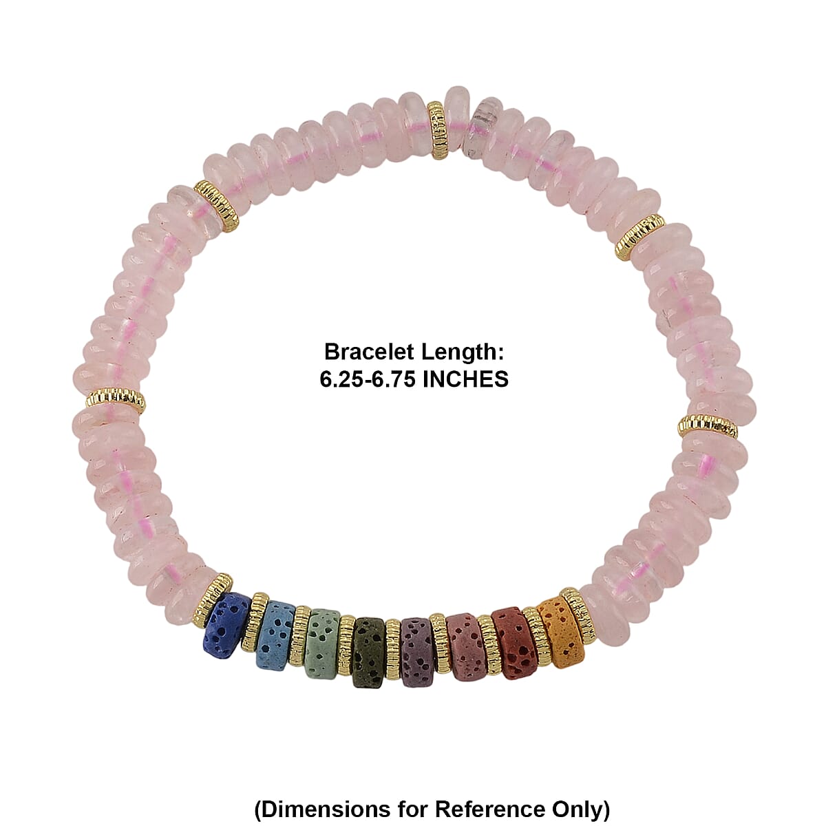 Rose Quartz and Multi Color Lava 55.00 ctw Beaded Bracelet in Goldtone (6.25-7.75In) image number 4
