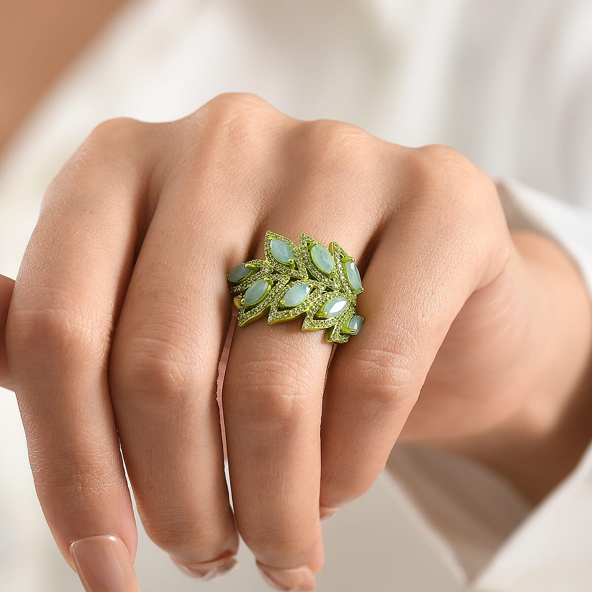 D'Joy Premium Grandidierite, White Zircon Tidal Vine Ring in Green E-coat Sterling Silver (Size 10.0) (Ships in 08-10 Days) 3.30 ctw image number 2