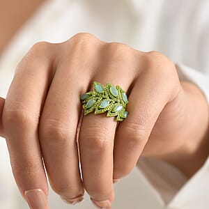 D'Joy Premium Grandidierite and White Zircon 3.30 ctw Tidal Vine Ring in Green E-coat Sterling Silver (Size  10.0)