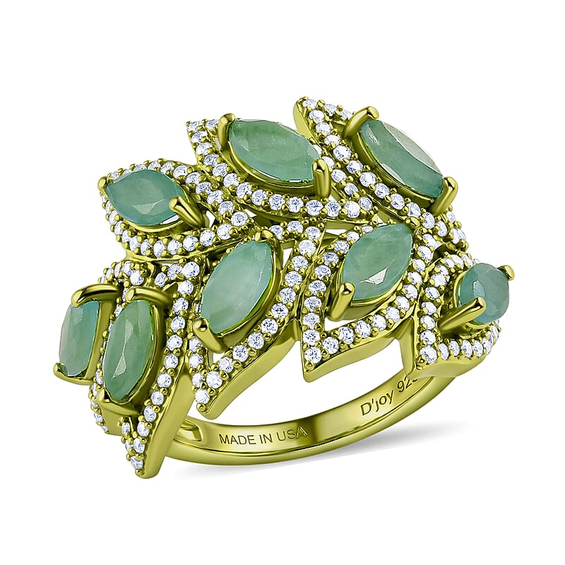 D'Joy Premium Grandidierite and White Zircon 3.30 ctw Tidal Vine Ring in Green E-coat Sterling Silver (Size  5.0)